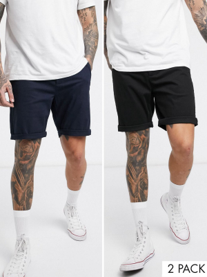 Asos Design 2 Pack Slim Chino Shorts In Black & Navy Save