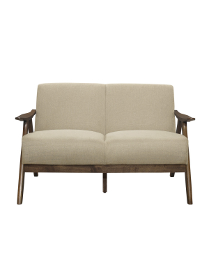 Lexicon 1138br-2 Damala Collection Retro Inspired Love Seat Couch, Polyester Fabric, Walnut Frame, Light Brown