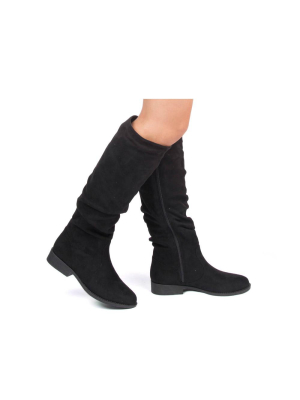 Zion-04bx Black Suede Slouching Boot