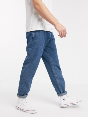 Asos Design Double Pleat Straight Leg Jeans In Light Blue