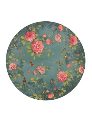 Sample Circular Chinoiserie Wall Mural In Turquoise By Walls Republic