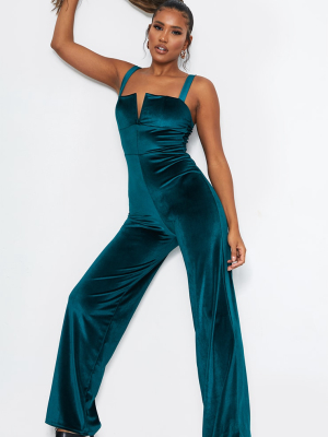 Emerald Green Velvet V Bar Strappy Wide Leg...