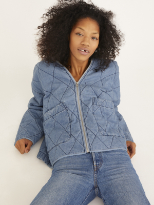 Uo Freja Quilted Chambray Hooded Jacket