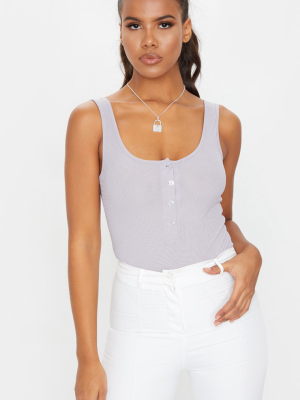 Grey Scoop Neck Button Detail Bodysuit