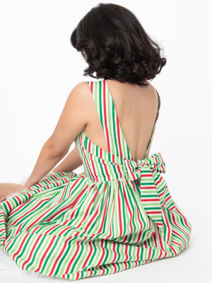 Magnolia Place Red & Green Holiday Stripe Print Belle Swing Dress