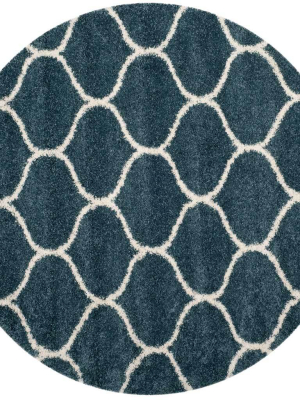 Hudson Shag Ogee Slate Blue/ivory Round Rug