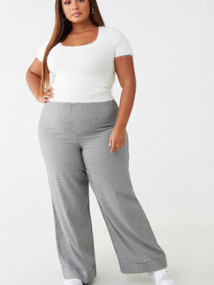 Plus Size Houndstooth Wide Leg Pants