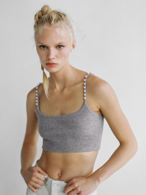 Pearl Trim Soft Feel Crop Top