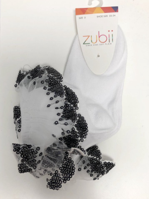 Zubii Sequin Lace Ankle Sock White/black