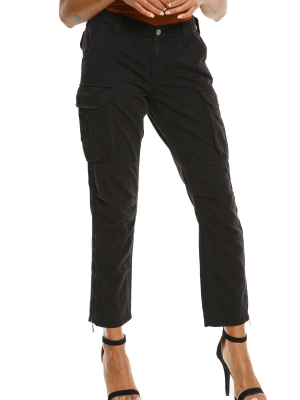 Easy Fit Cargo Pants With Zip At Bottom Slits - Caviar