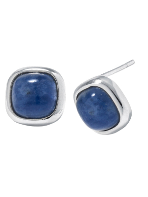 Sterling Silver Square Sodalite Stud Earrings - Blue/silver