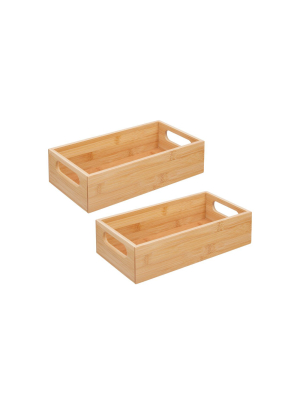 Mdesign Bamboo Wood Compact Food Storage Bin With Handle - 2 Pack