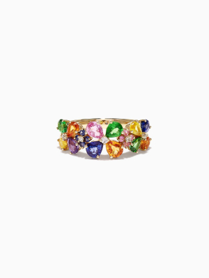 Effy Watercolors 14k Yellow Gold Multi Sapphire & Diamond Ring, 2.43 Tcw