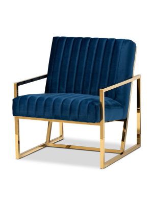 Janelle Velvet Fabric Upholstered Living Room Accent Chair Royal Blue/gold - Baxton Studio