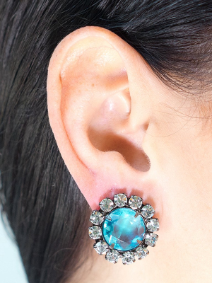 Aqua Button Clip Earrings