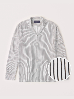 Long-sleeve Camp Collar Button-up Shirt