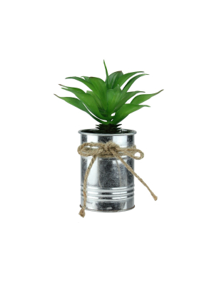 Northlight 7" Tropical Artificial Foliage In Tin Planter - Green/silver