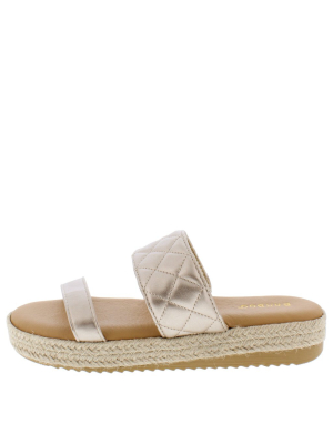 Superb37 Gold Quilted Dual Strap Espadrille Slide Wedge