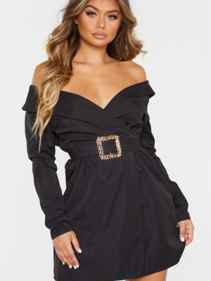 Black Bardot Belt Detail Shift Dress