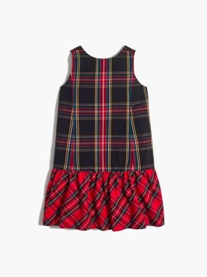 Girls' Bow-back Mixed Stewart Plaid Dress