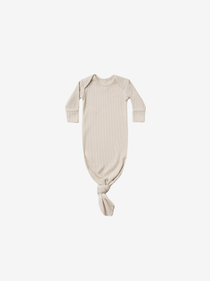 Organic Cotton Rib Knotted Baby Gown - Natural