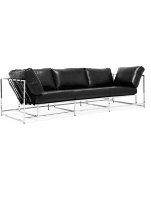 Inheritance Sofa - Black Leather & Polished Nickel