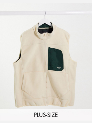 Only & Sons Plus Fleece Vest With Contrast Pocket In Stone