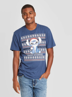 Men's Disney Merry Stitchmas Ugly Christmas Short Sleeve Graphic T-shirt - Navy