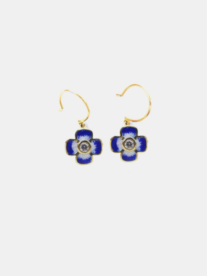 Blue Enamel And White Diamond Earrings