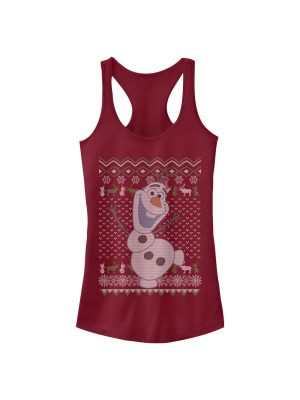 Junior's Frozen Ugly Christmasolaf Sven Racerback Tank Top