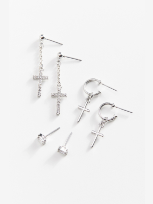 Delicate Cross Earring Set