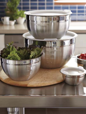 Stainless-steel Mixing Bowls With Lids, Set Of 3