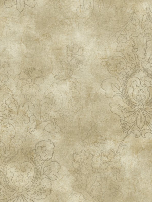 Drawn Damask Wallpaper In Umber From The Vintage Home 2 Collection By Wallquest