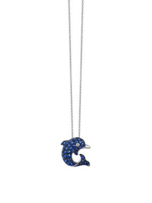 Effy Seaside 14k White Gold Sapphire & Diamond Dolphin Pendant, 0.76 Tcw