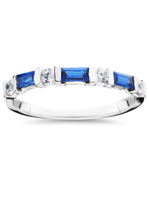 Pompeii3 5/8ct Blue Sapphire & Diamond Wedding Stackable Ring 14k White Gold