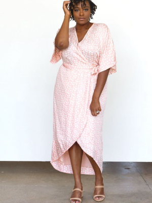 Modal Leopard Maxi Wrap Dress - Blush + Cream