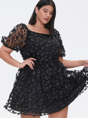 Plus Size Embellished Floral Fit & Flare Dress