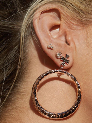 The Hammered Cross Hoop Earrings - Rose Gold