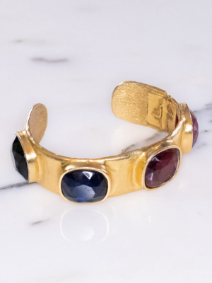 Vintage Kenneth Jay Lane Bejewled Royal Color Gold Cuff Bracelet