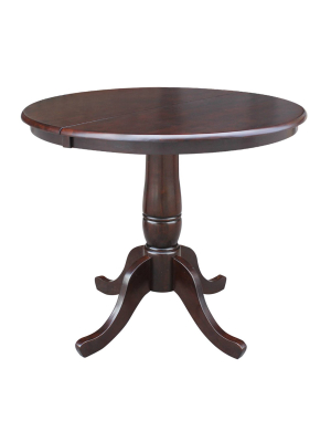 36" Round Top Pedestal Dining Table With 12" Leaf Dark Brown - International Concepts