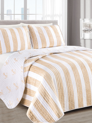 Great Bay Home Casco Bay Coastal Striped Quilt Set