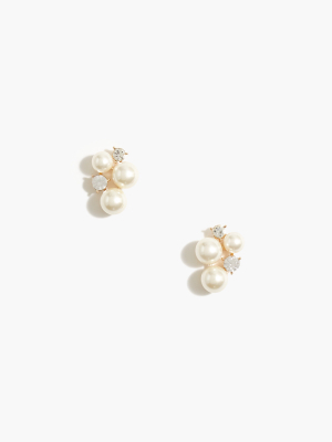 Pearl Crystal Cluster Stud Earrings