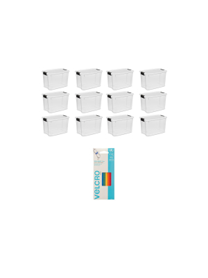 Sterilite 30 Quart Ultra Clear Plastic Storage Container (12 Pack) + Velcro Ties
