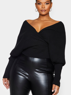 Plus Black Wrap Off The Shoulder Sweater