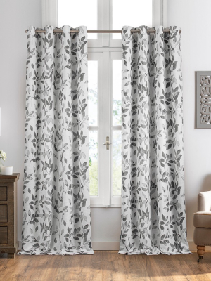 Avalon Botanical Floral Leaf Print Blackout Window Curtain Panel - Elrene Home Fashions