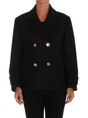 Versace Crystal Medusa-button Straight Hem Peacoat