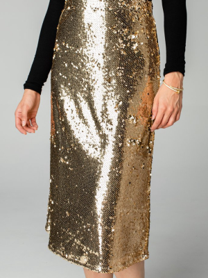 Buddylove Cardi Sequin Midi Skirt - Gold