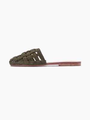 Cage Suede Strappy Sandals - Olive Green