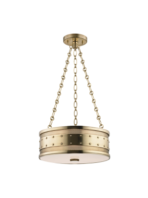 Hudson Valley Lighting Gaines 3-bulb Pendant - Aged Brass & Clear Outside Frosted Inside