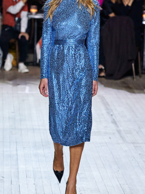 Sequined Jersey Turtleneck Dress